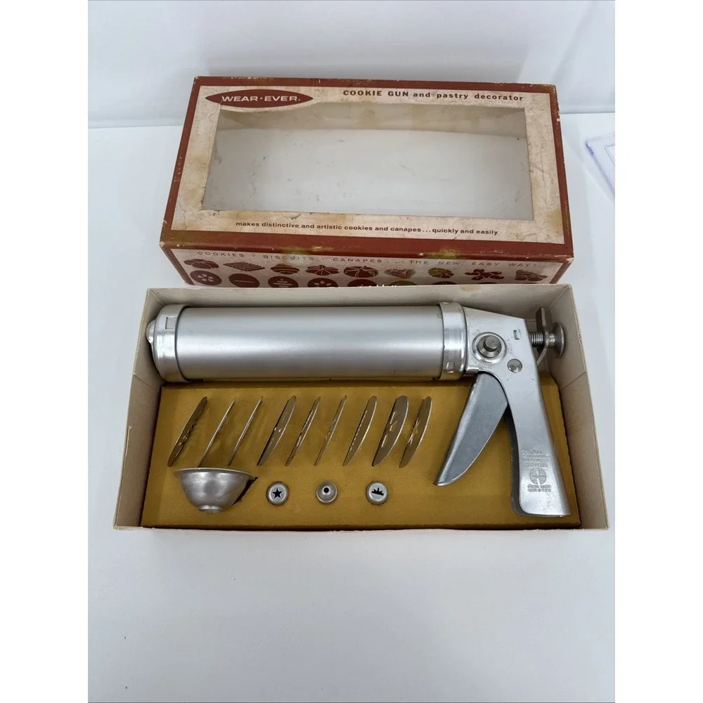 Vintage Wear-Ever Aluminum Cookie Gun and Pastry Decorator Kit - Complete